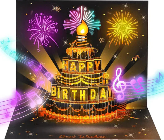 🔥LSAT DAY AANBIEDING 70% KORTING!!🎉3D Pop-Up Muzikale Verjaardagskaart met Lichtjes & Liedje🎵🎂