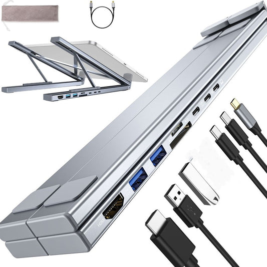 🌞Fris De Lente In Met 50% Korting!🔥Premium 2-in-1 Aluminium Laptopstandaard & USB-C Docking Station | Ergonomisch, Opvouwbaar + 4K HDMI & 8 Poorten