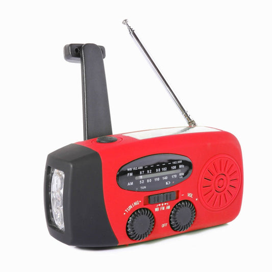 📻 60% korting! ☀️ Noodradio – Werkt op zonne-energie en met een handslinger, oplaadbaar via USB, met weeralarmfunctie, duurzaam en geschikt voor buitengebruik en noodsituaties 🔋